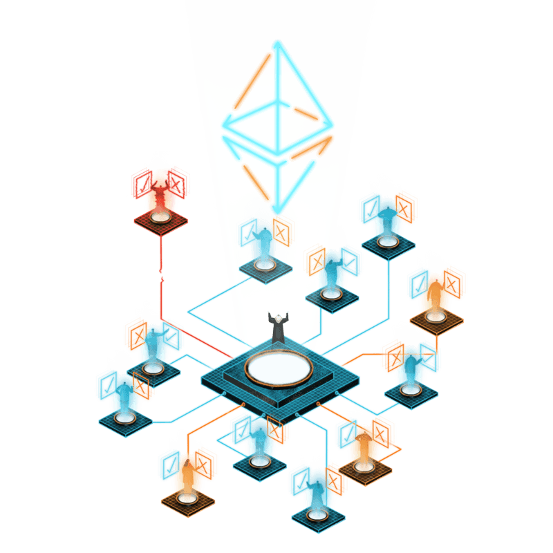 Image illustrating the concept of distributed validator technology. Artist: Patrick Atkins.