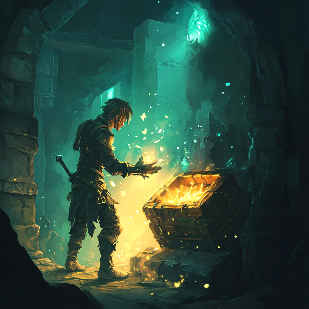 Video game character opening a chest representing the crypto honeypot experience.