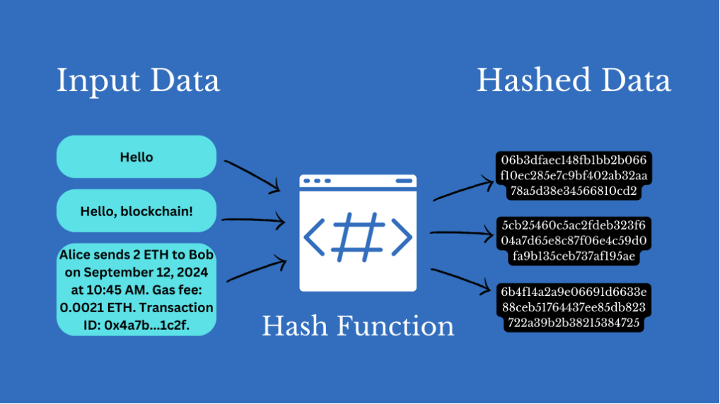 Illustration of the process a hash function executes.