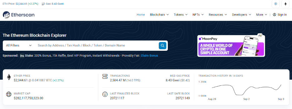 Image of the Etherscan displaying the output of a hash.