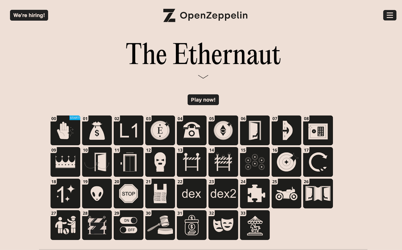 The Ethernaut interactive challenge platform by OpenZeppelin, featuring a series of gamified smart contract security puzzles.