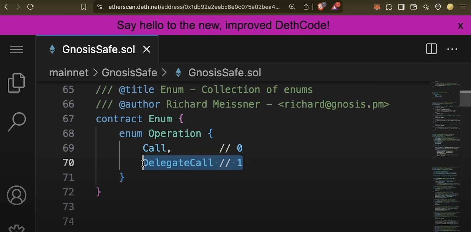 A code snippet highlighting the DelegateCall operation, a key component in the Bybit exploit.