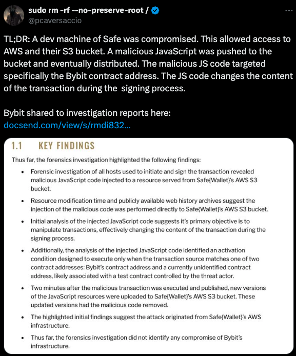 A security researcher shares findings that a compromised Safe developer machine led to an AWS S3 bucket injection attack.