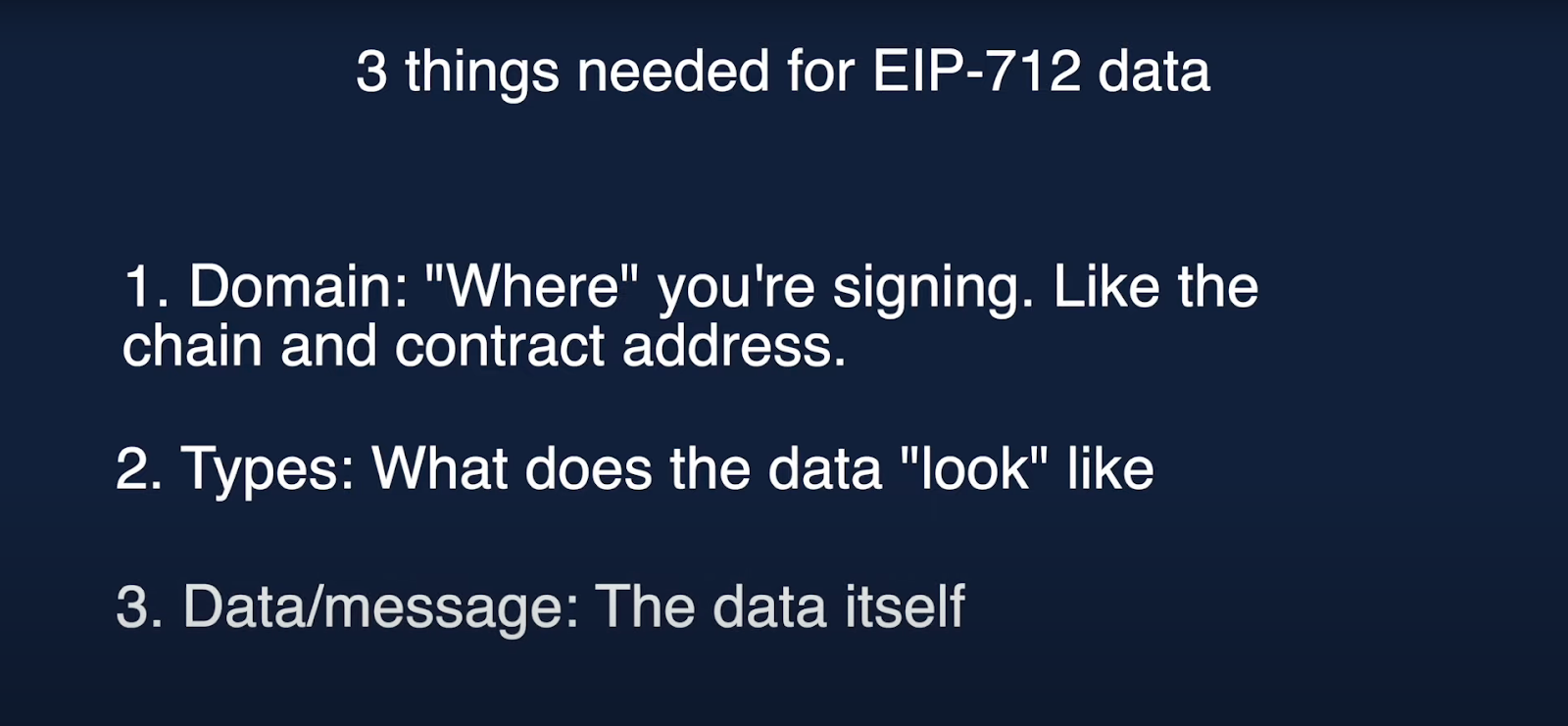 A visual breakdown of the three components required for EIP-712 data: domain, types, and message.